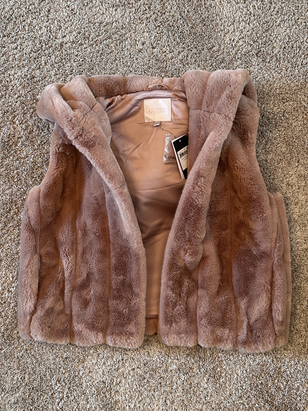 NWT GUESS Sophy Hooded Faux-Fur Vest